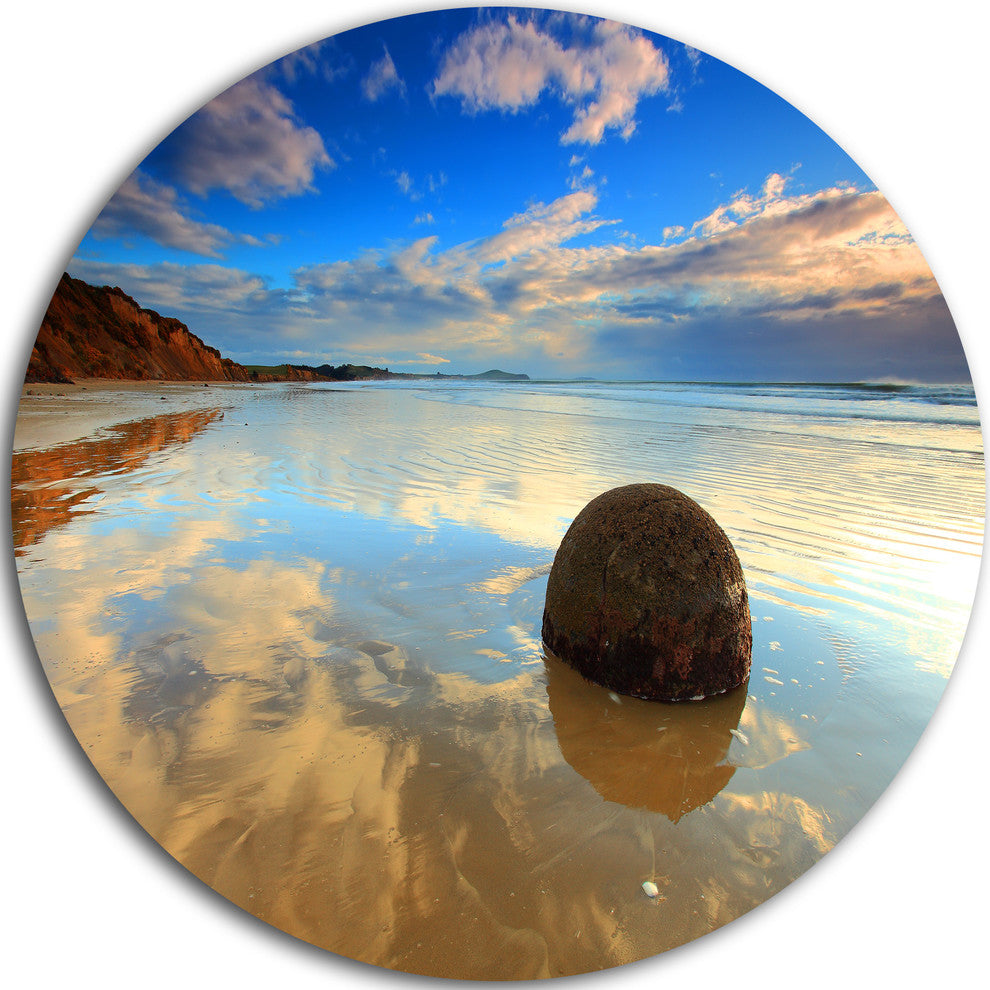 Sunrise At Moeraki Boulders, Seashore Photo Disc Metal Wall Art, 11"