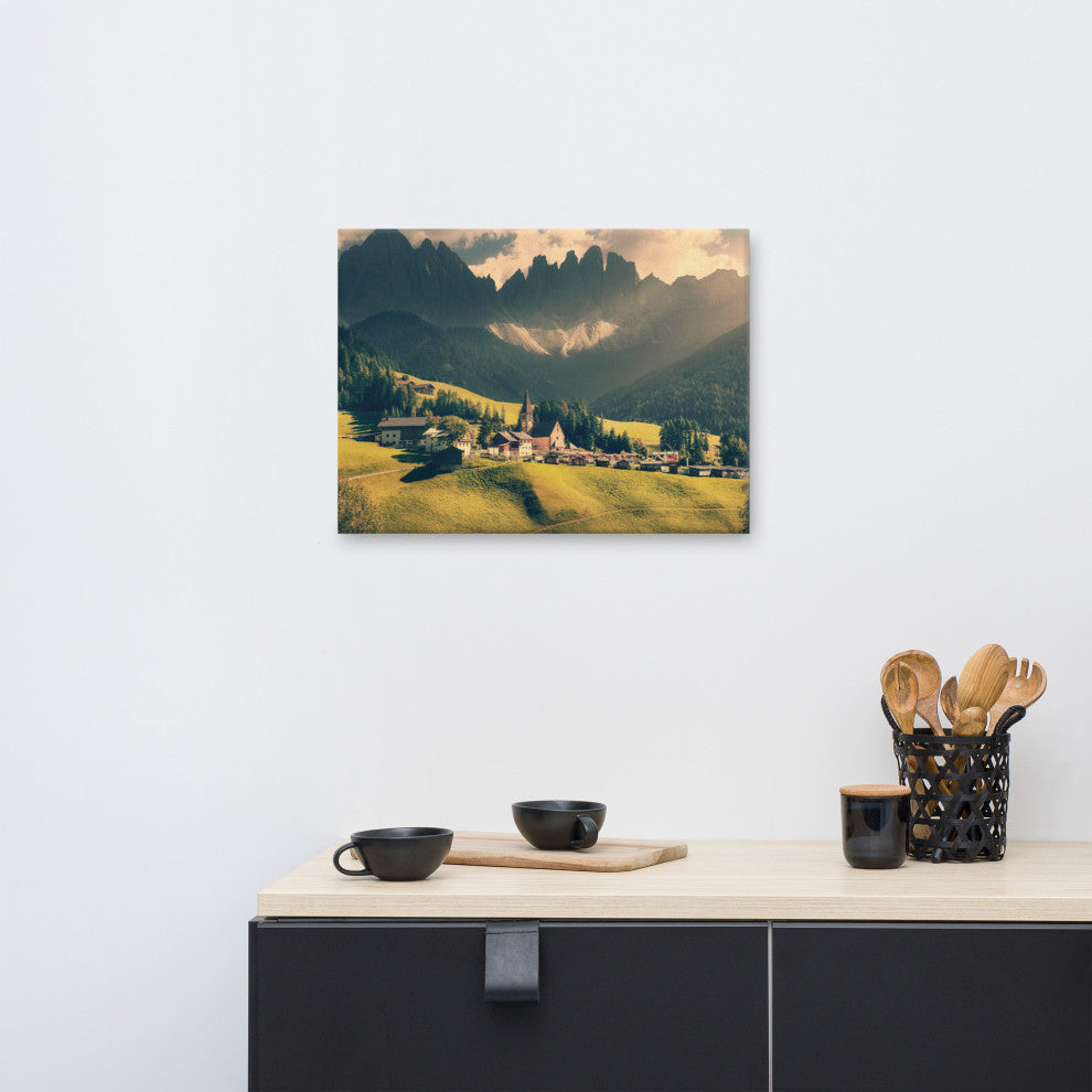 Sun Rays and Santa Maddalena Landscape Photo Canvas Wall Art Prints, 18" X 24"