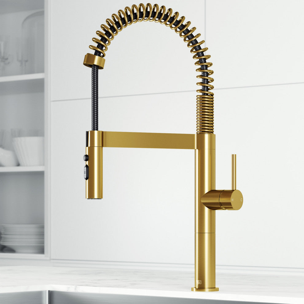 VIGO Edison Pro 20" H Single Handle Pull-Down Sprayer Kitchen Faucet, Matte Brushed Gold