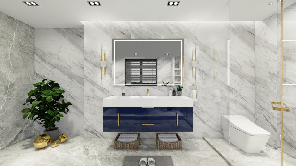 Madison 60" Wall Mounted  Single Sink Vanity with Reinforced Acrylic Sink, High Gloss Blue
