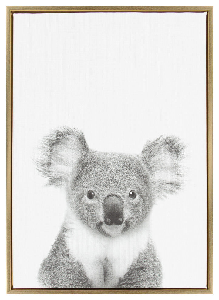 Sylvie Koala II Portrait Framed Canvas Wall Art by Simon Te Tai, Gold 23x33