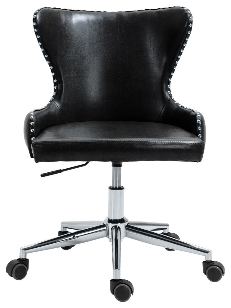 Hendrix Swivel and Adjustable Vegan Leather Office Chair, Black, Rich Chrome Base