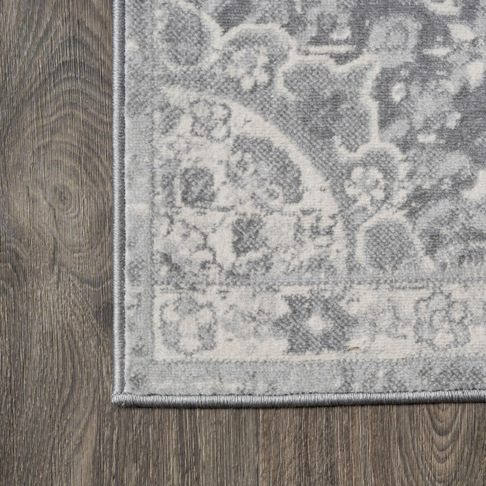 Modern Persian Vintage Moroccan Medallion Area Rug, Light Gray, 3x5