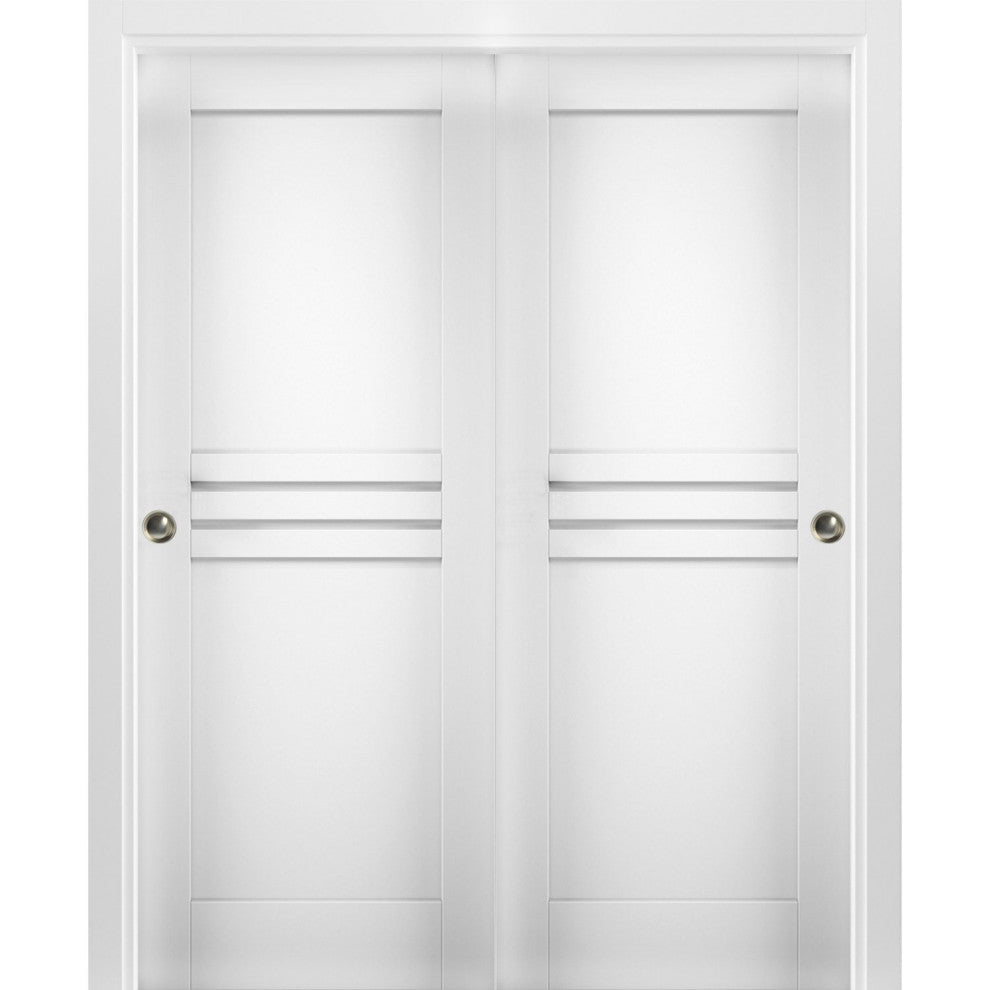 Sliding Closet Bypass Doors / Mela 7444 White Silk / Rails, 36" X 96" ( 2* 18x96)