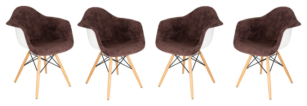 LeisureMod Willow Velvet Eiffel Wooden Base Accent Chair Set of 4 Coffee Brown