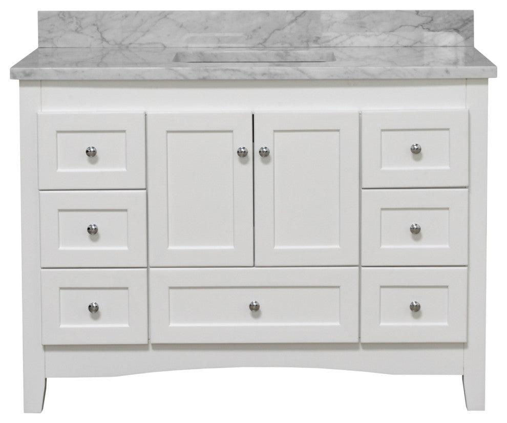 Abbey 48" Bathroom Vanity, White, Carrara Marble