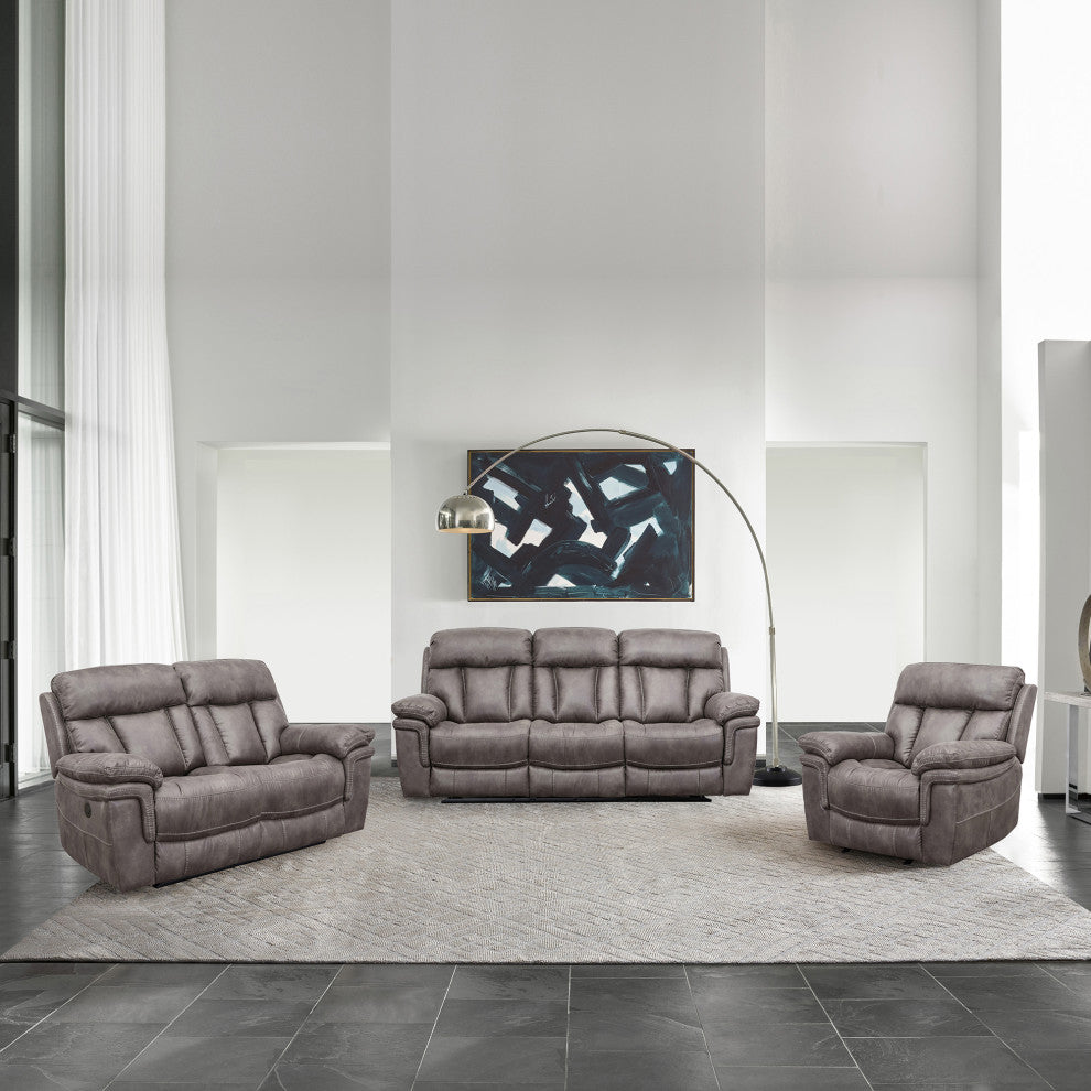 Estelle Power Reclining Sofa, Gunmetal Fabric
