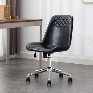 Faux Leather Black Base Swivel Desk Chair, Black