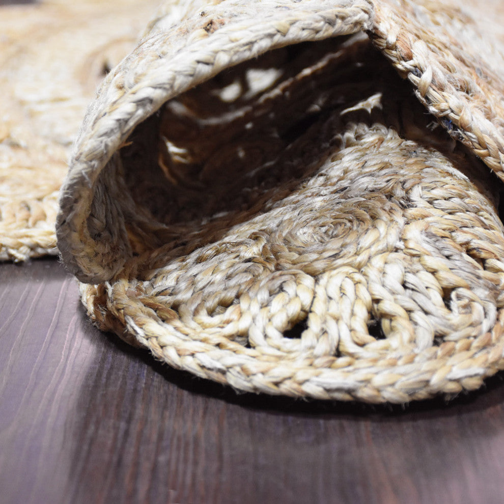 HAND WOVEN JUTE ECO-FRIENDLY SOLID AREA RUGS , Beige, Oriental, Outdoor Indoor, [Round] 5'x5'