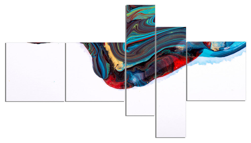 Multi Color Abstract Acrylic Paint Mix, Abstract Canvas Art, 60"x32", 5 panels