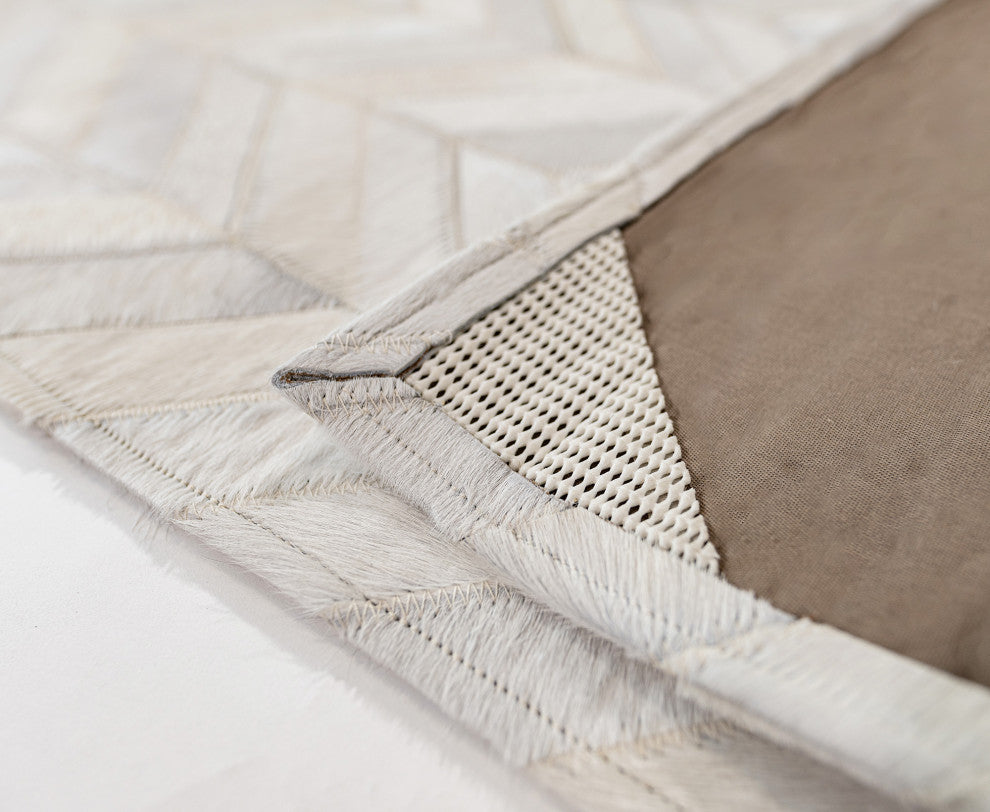 Cowhide Patchwork Runner Rug - Herringbone Off White 2.5"X8"
