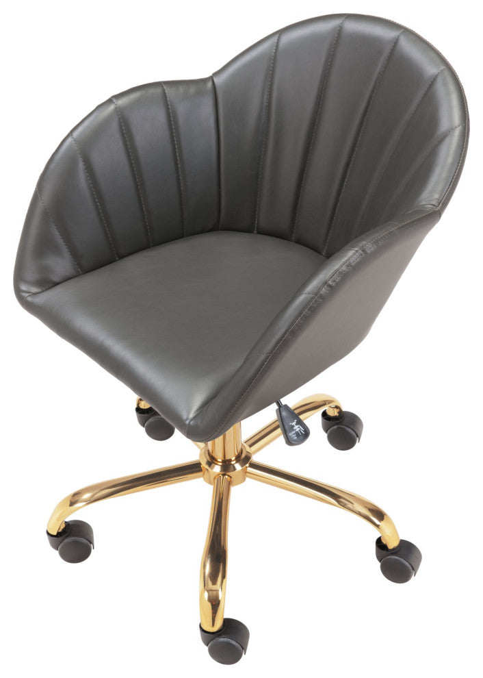 Computer Chair, Faux Vinyl Leather, Steel, Gray, Gold, Business Office
