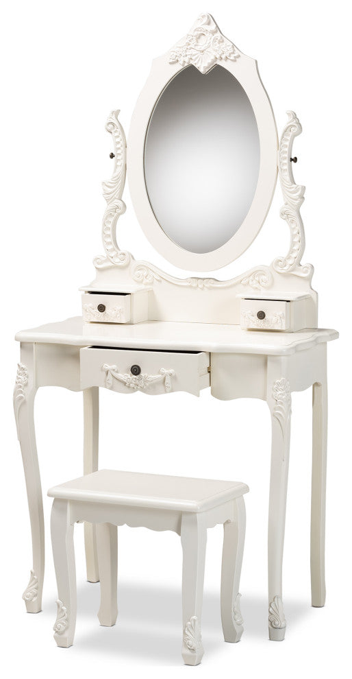 Macsen White Finished Wood 2-Piece Vanity Set with Adjustable Mirror