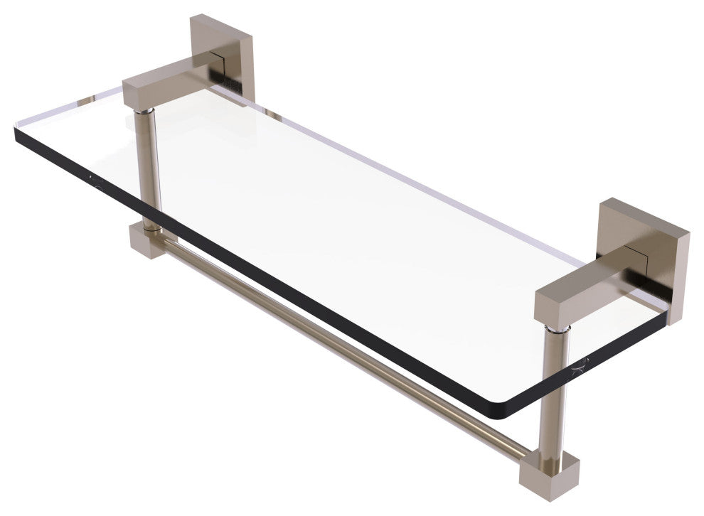Montero 16" Glass Vanity Shelf with Integrated Towel Bar, Antique Pewter