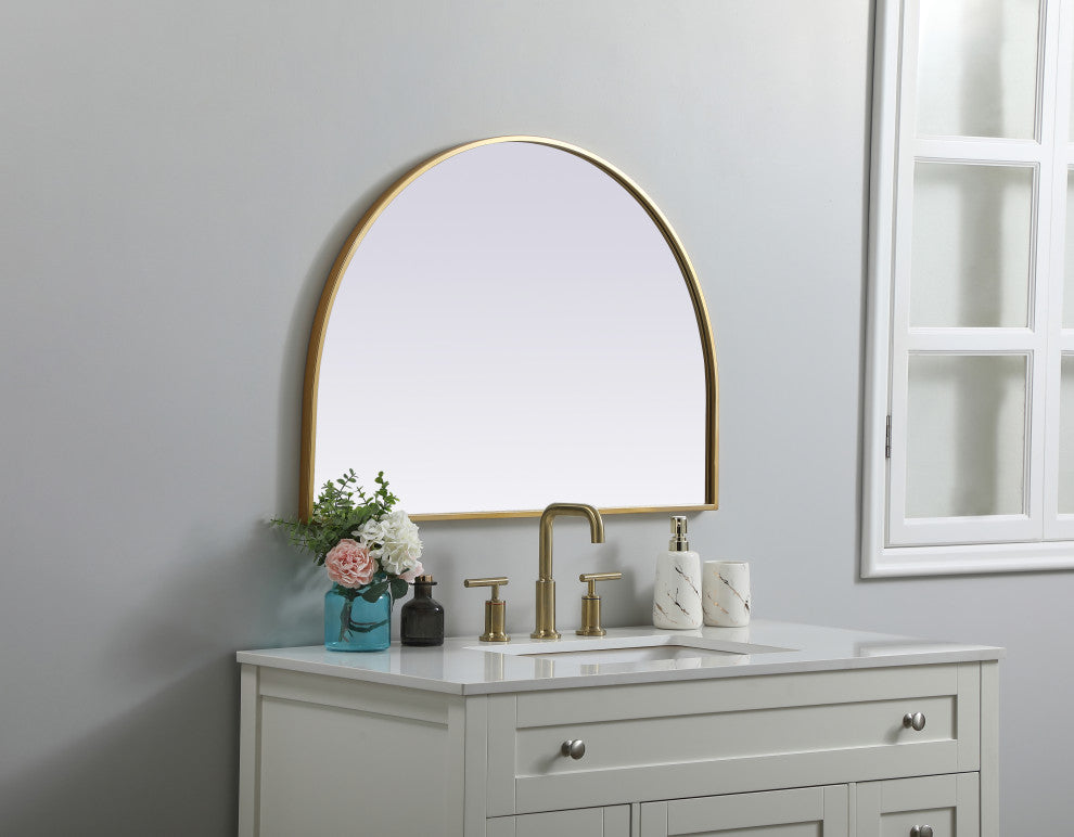 Metal Frame Arch Mirror 33X24 Inch, Brass