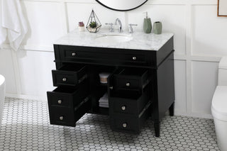 Home Living Vanity with Carrara White Marble Countertop, Black, 42", Single Sink