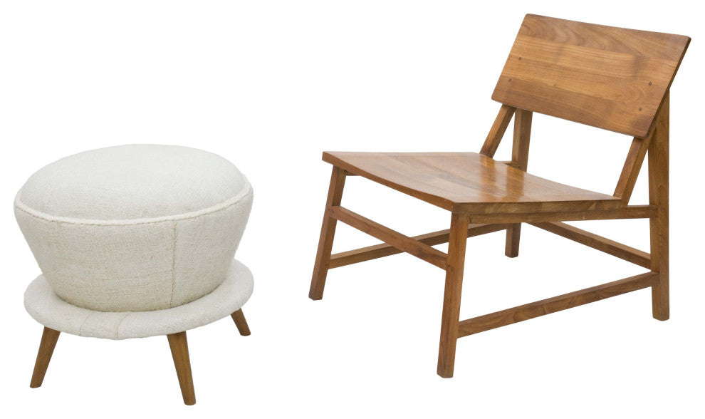 Vintage Hemp Kilim Upholstered Stool
