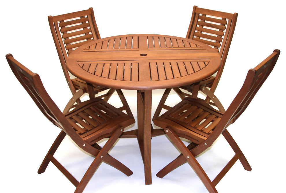 5-Piece 43" Round Eucalyptus Folding Dining Set