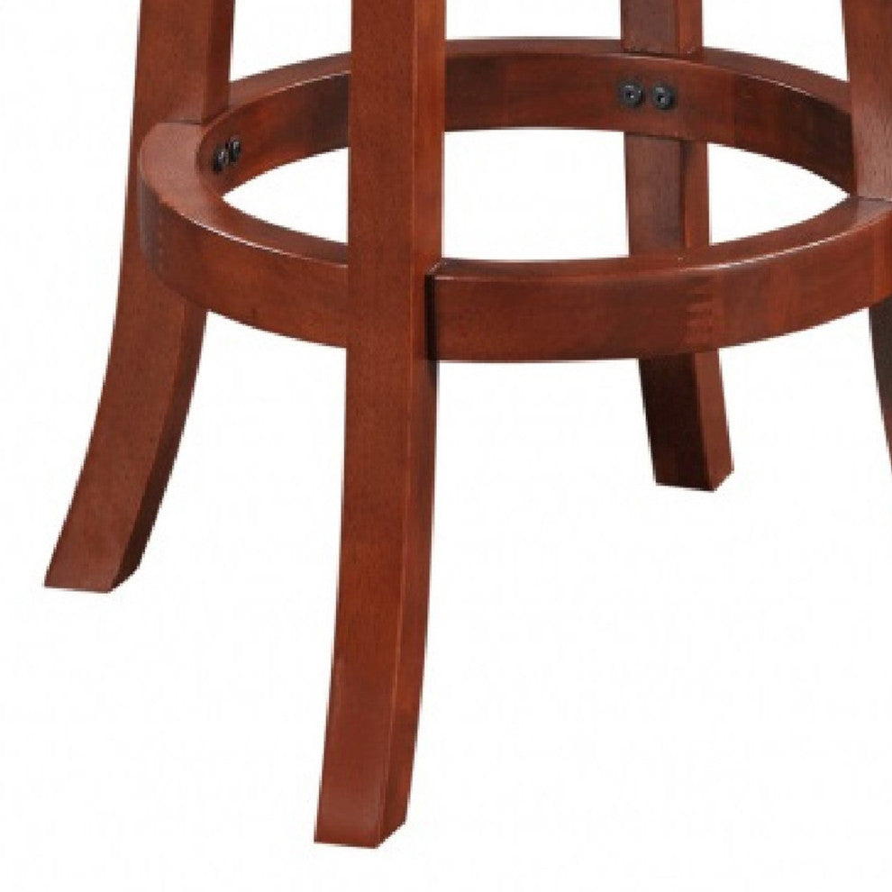 Benzara BM274233 Swivel Counter Stool, Solid Wood, Faux Leather, Brown/Black