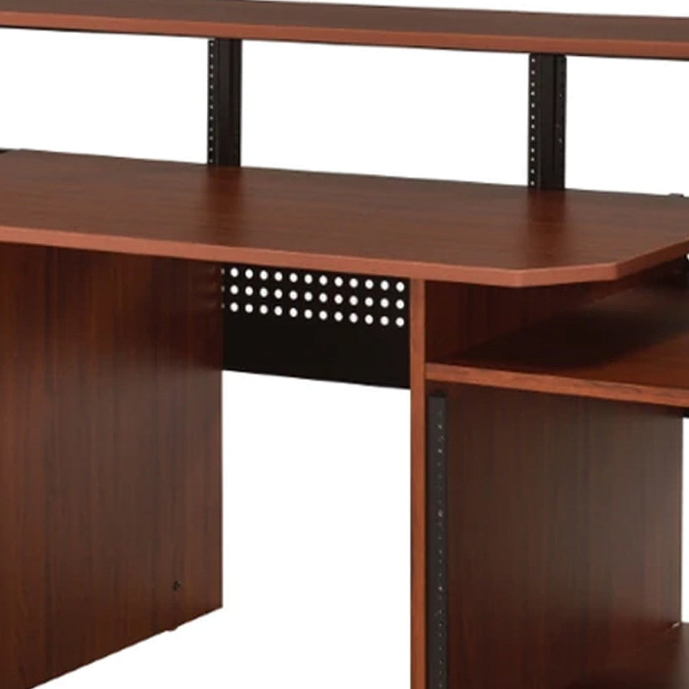 Benzara BM276205 Wood Music Desk Studio Workstation, 3 Shelves, Cherry Brown