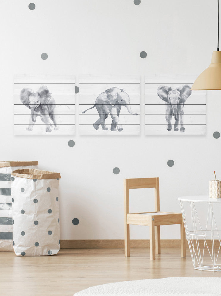 Baby Elephant Walk Triptych, 3-Piece Set, 24x24 Panels