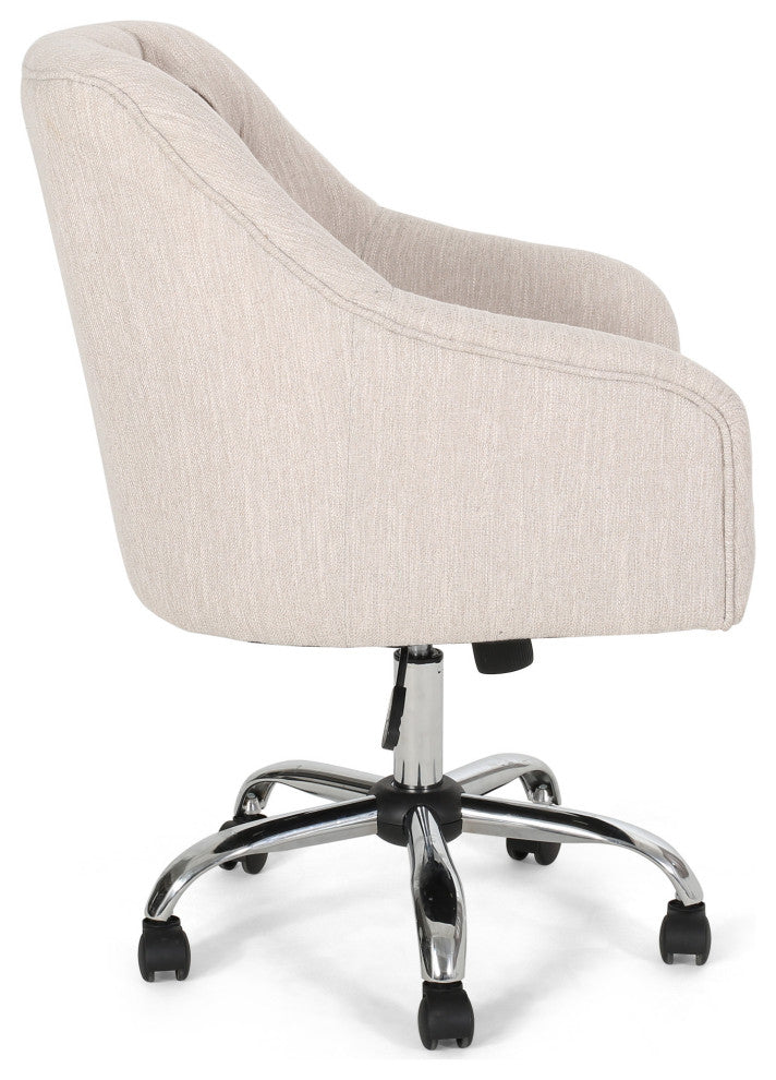 Uriel Tufted Home Office Chair With Swivel Base, Beige, Silver Finish