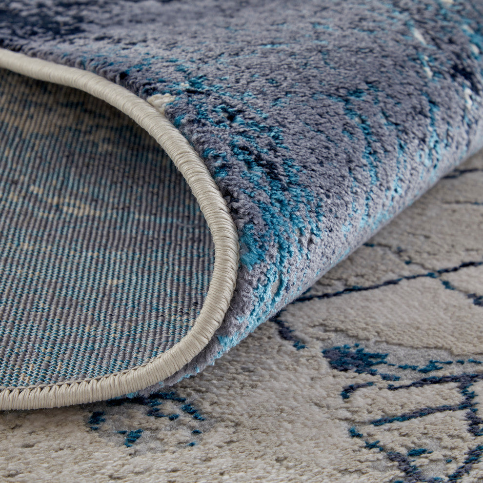 Weave & Wander Armada Contrasting Blue/Beige Rug, 2'10"x7'10" Runner