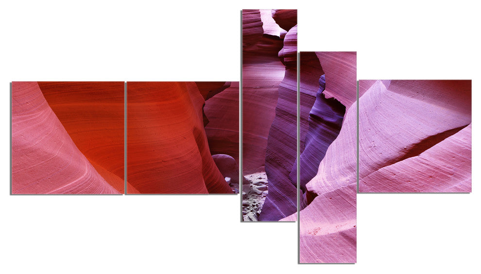 Purple Antelope Canyon View, Landscape Photo Canvas Print, 60"x32", 5 panels