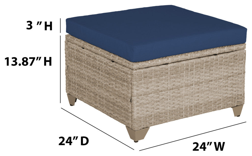 Maui 7-Piece Outdoor Conversation Set, Two Ottomans, Coffee Table, Linen White