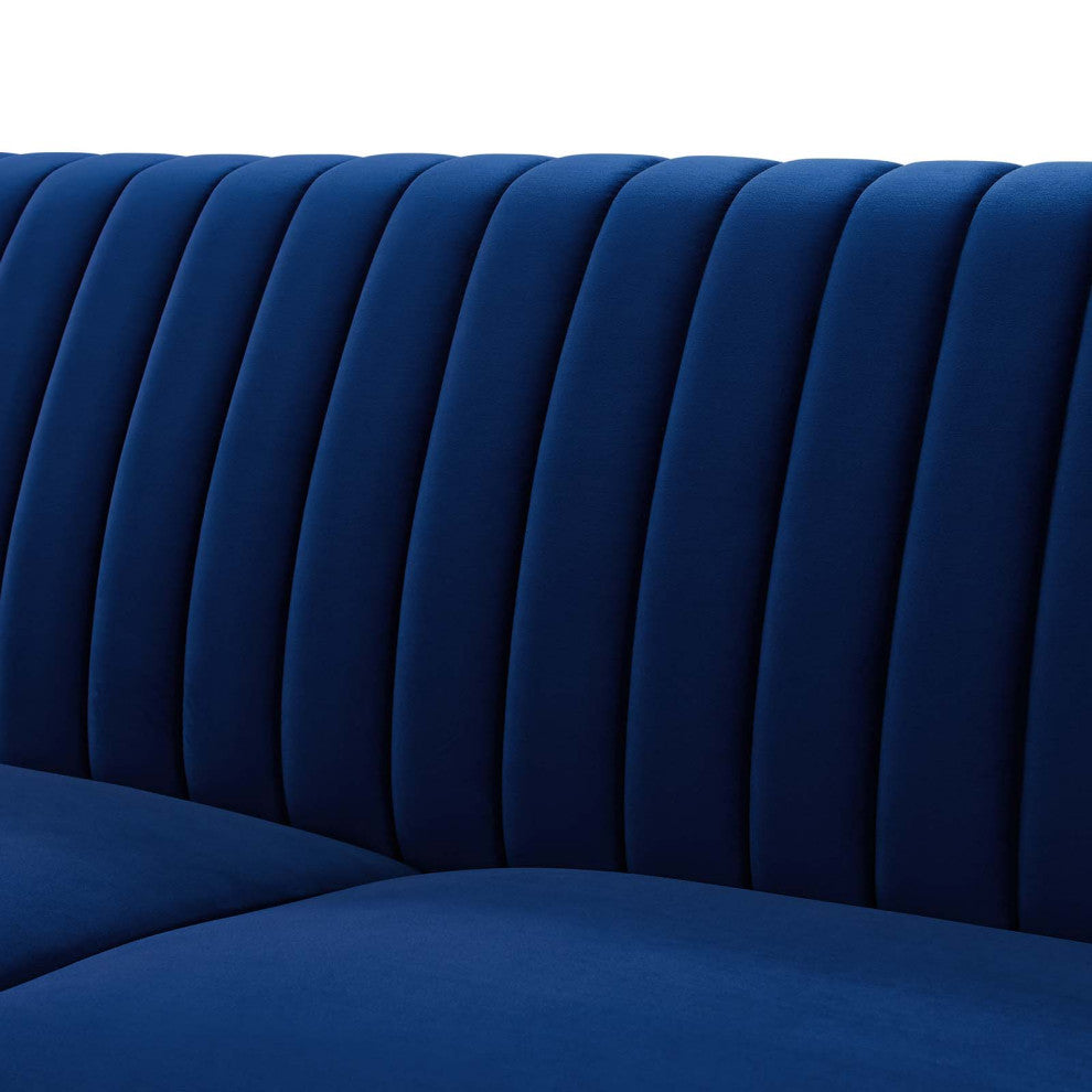 Tufted Sofa, Velvet, Blue Navy, Modern, Living Lounge Hotel Lobby Hospitality