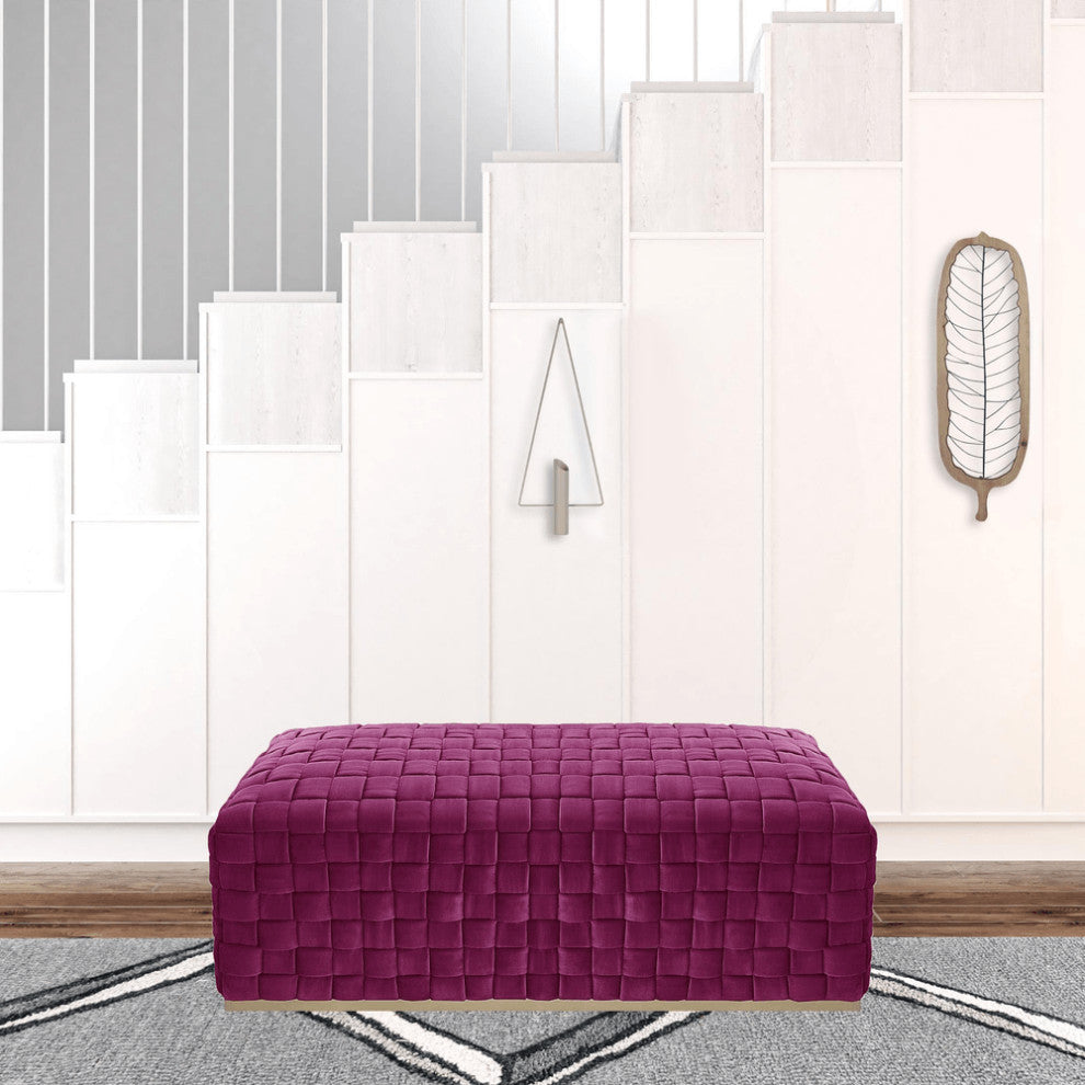 40" Fuchsia And Gold Upholstered Velvet Bench