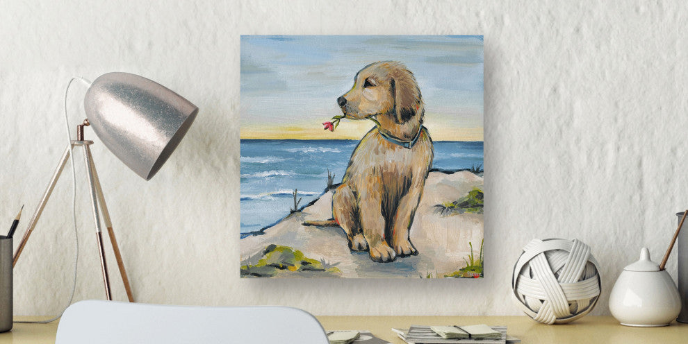 "Romantic Dog" Painting Print on Wrapped Canvas, 12"x12"