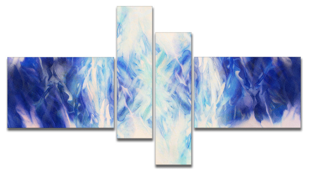 Blue Collage with Spots, Abstract Canvas Art Print, 60"x32", 4 panels