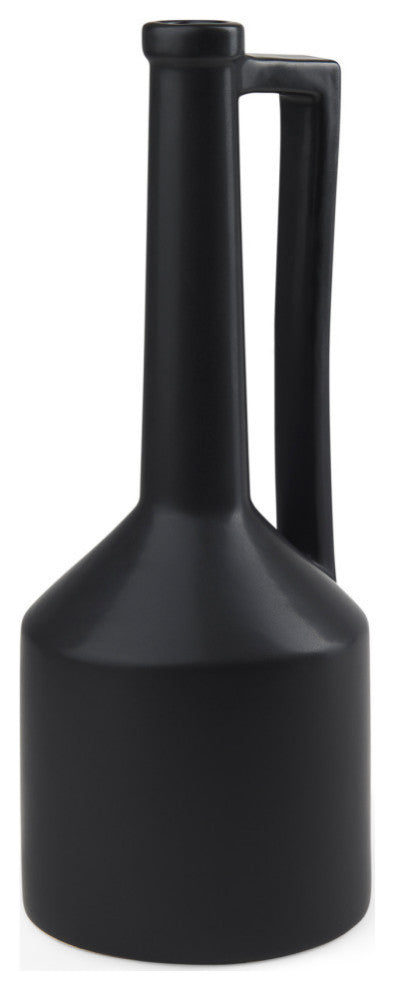Burton Black Ceramic Jug Style Vase, 16"