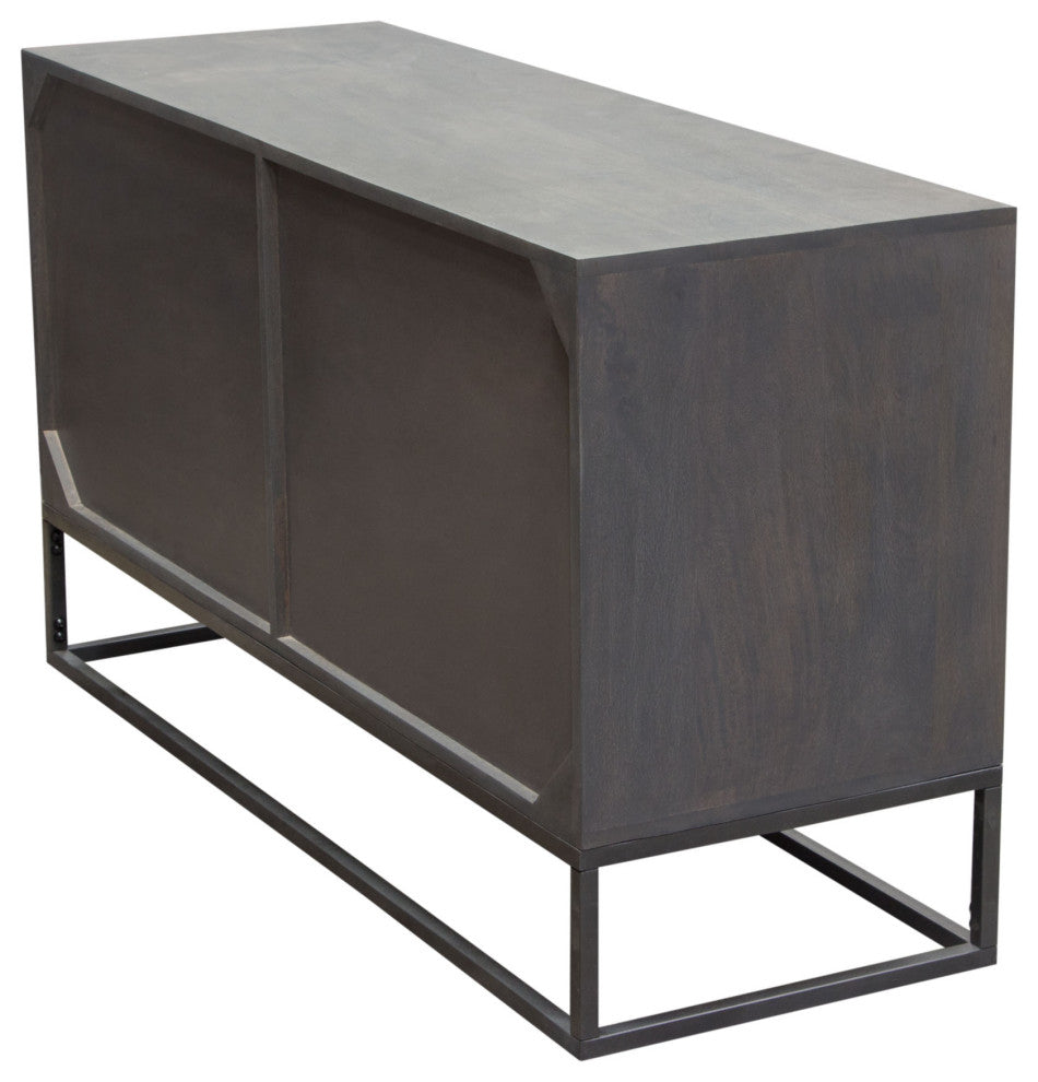 6-Drawer Solid Mango Wood Dresser in Smoke Grey Finish Gun Metal Finished Legs