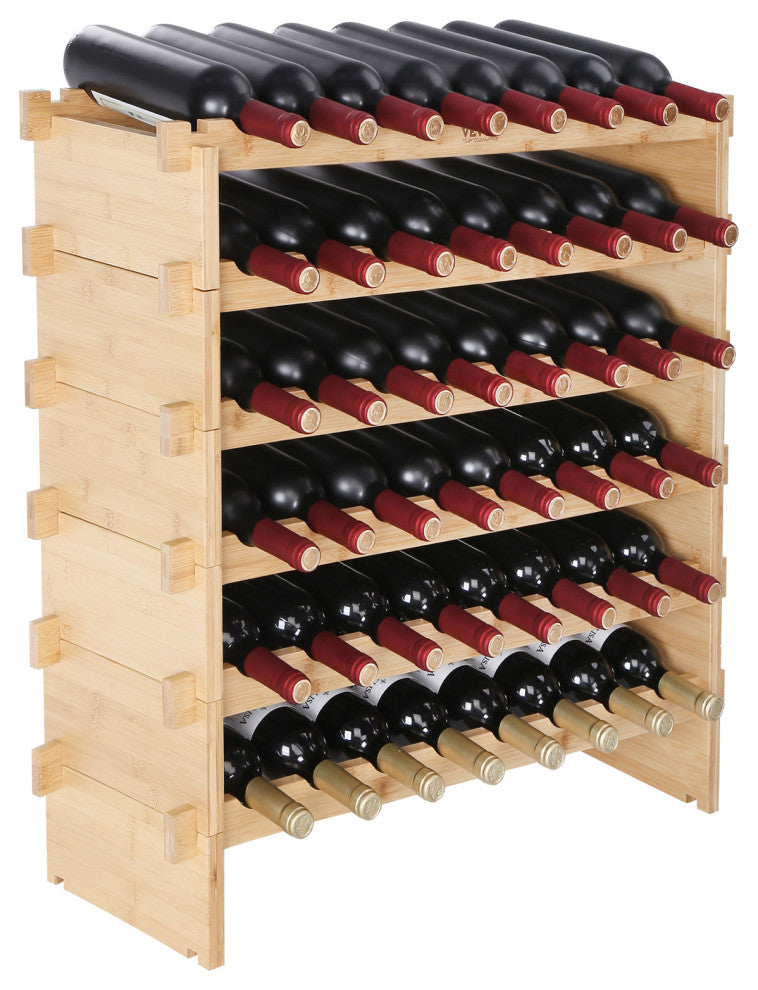 VEVOR Stackable Modular Wine Rack Bamboo Wood Display Shelf, 6 Tier, 48 Bottle