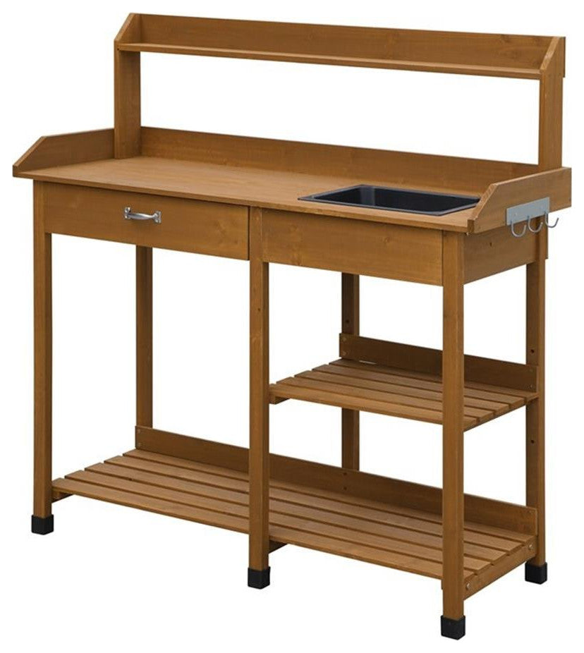 Convenience Concepts Deluxe Potting Bench in Off White Light Oak Wood Finish