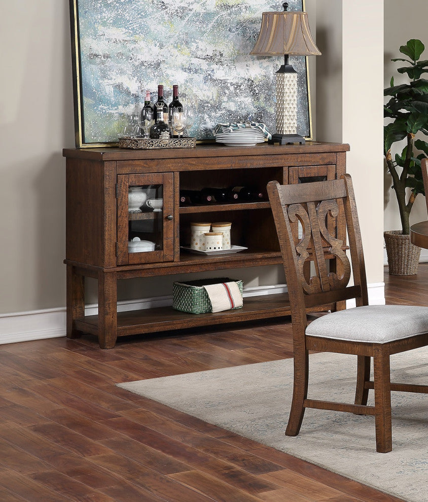 Wood Server With Open Shelves, Brown
