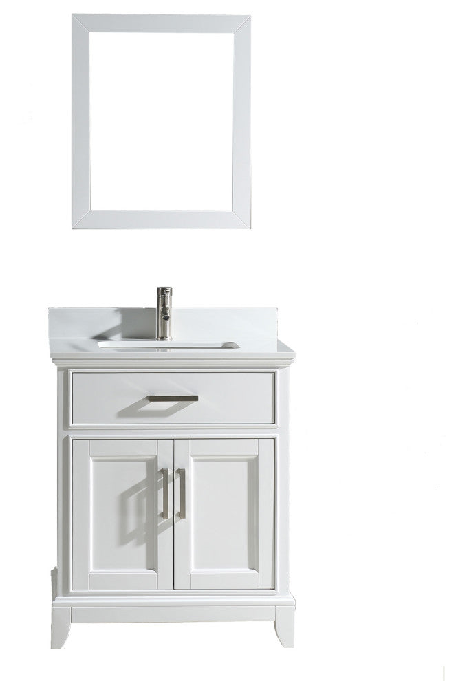 Vanity Art Bathroom Vanity Set With Engineered Marble Top, 30", White, Standard Mirror