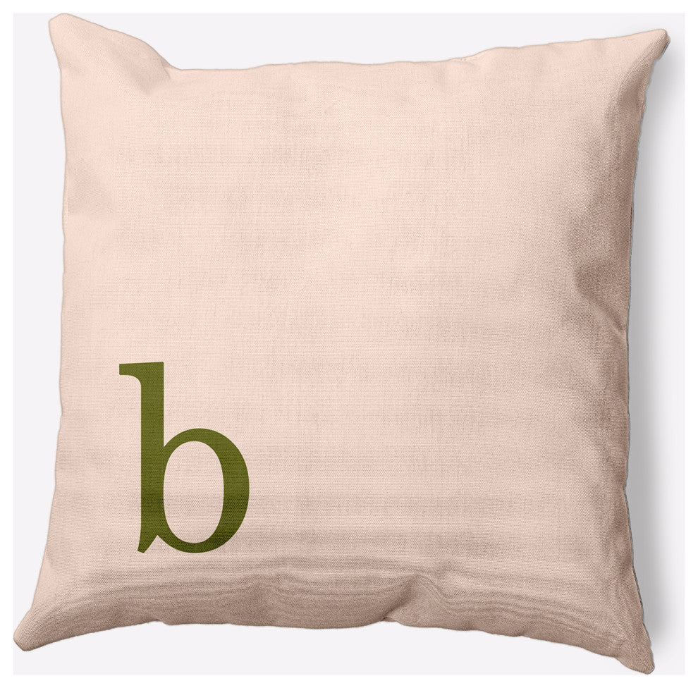20" x 20" Modern Monogram Indoor/Outdoor Polyester Throw Pillow, Olive