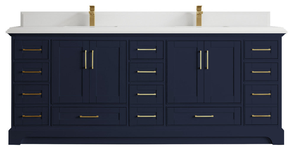 Fenway 84 Double Sink Bath Vanity in Navy Blue 1.5" White Quartz