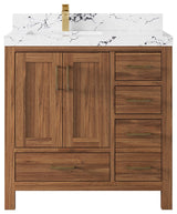 Malibu Teak 36" Left Offset Bath Vanity in Dark Natural  2" Viola Night