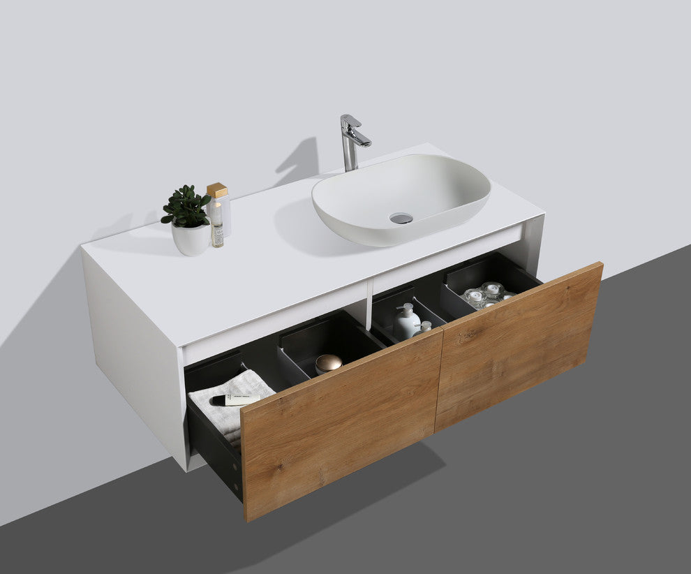 Alma-Fiona 48"  Nature finish Floating Vanity With One Sink, Right