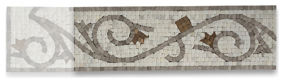 Marble Mosaic Border Listello Accent Tile Floral White Wooden 5.9x18.5, 1 piece