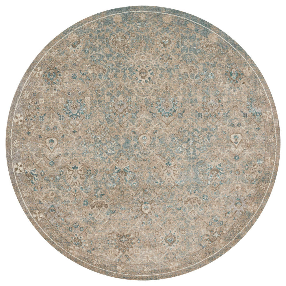 Durable Distressed Century Area Rug, Bluestone, 7'7"x7'7" Round