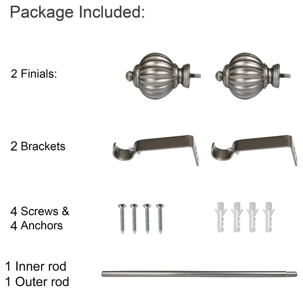 Utopia Alley Curtain Rod With Decorative Round Finials, 28-48", Pewter