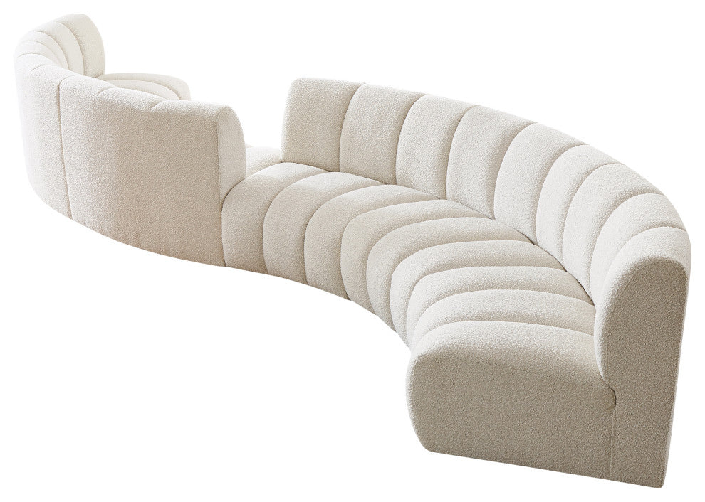 Infinity Boucle Fabric Upholstered 6-Piece S-Shaped Modular Sectional, Cream