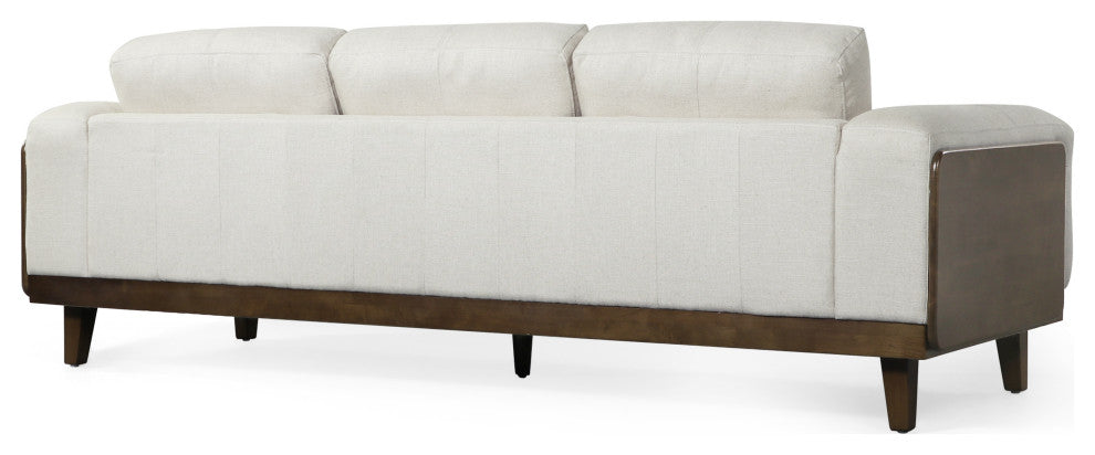 Connor Contemporary Oversized 3 Seater Sofa, Beige/Dark Walnut, Fabric