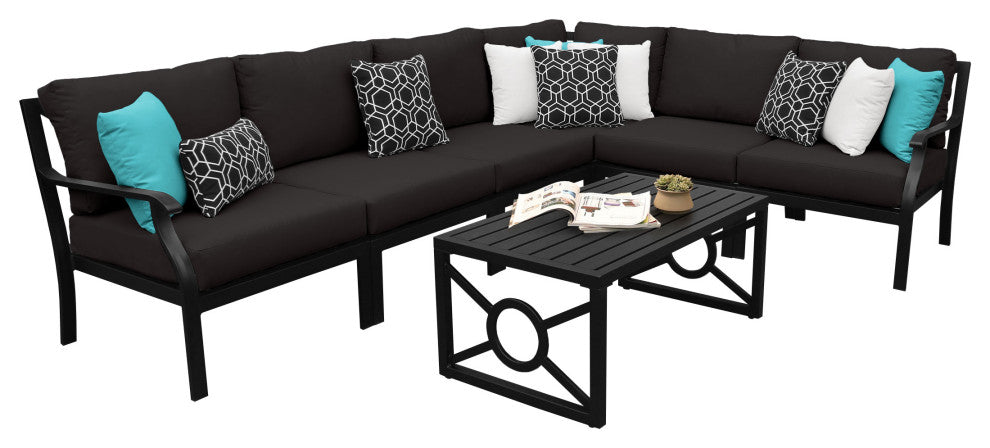 kathy ireland Madison Ave. 7 Piece Aluminum Patio Furniture Set 07b, Onyx