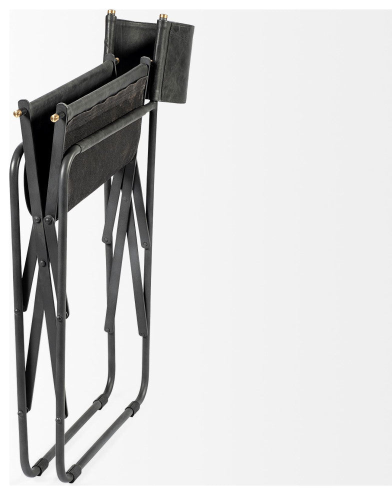 Direttore Black Genuine Leather With Black Metal Folding Frame Dining Chair